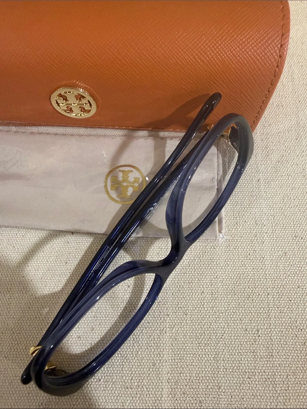 Tory Burch Navy Cat-Eye Optical Glasses with Orange Logo Case-RX ready No Lenses